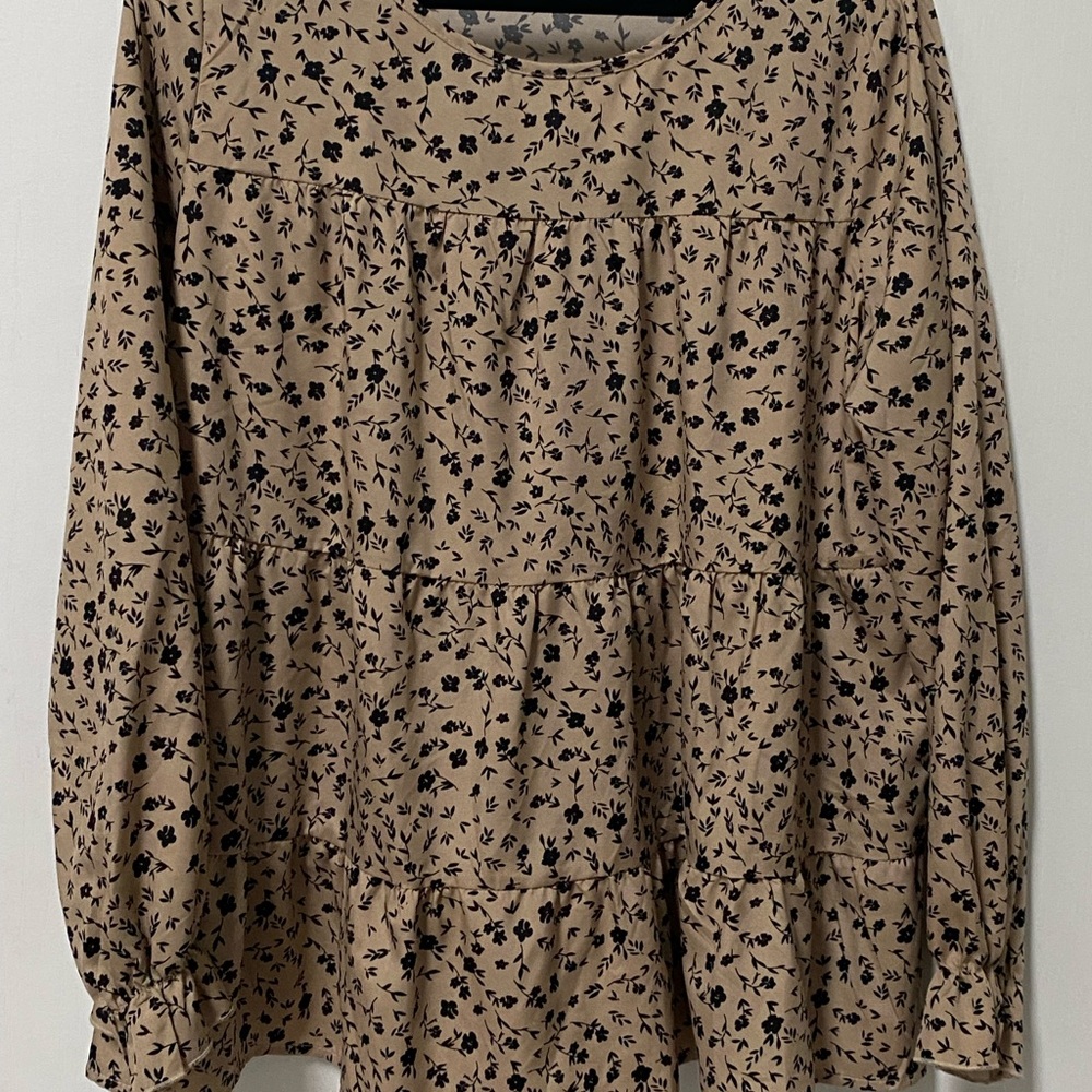 Floral Print Women's Top - Tan and Black